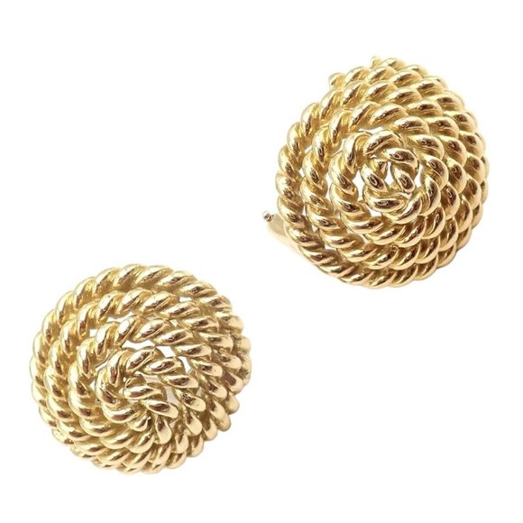 Rare! Authentic Vintage Tiffany & Co 18k Yellow Gold Large Coiled Rope Earrings - Picture 1 of 9